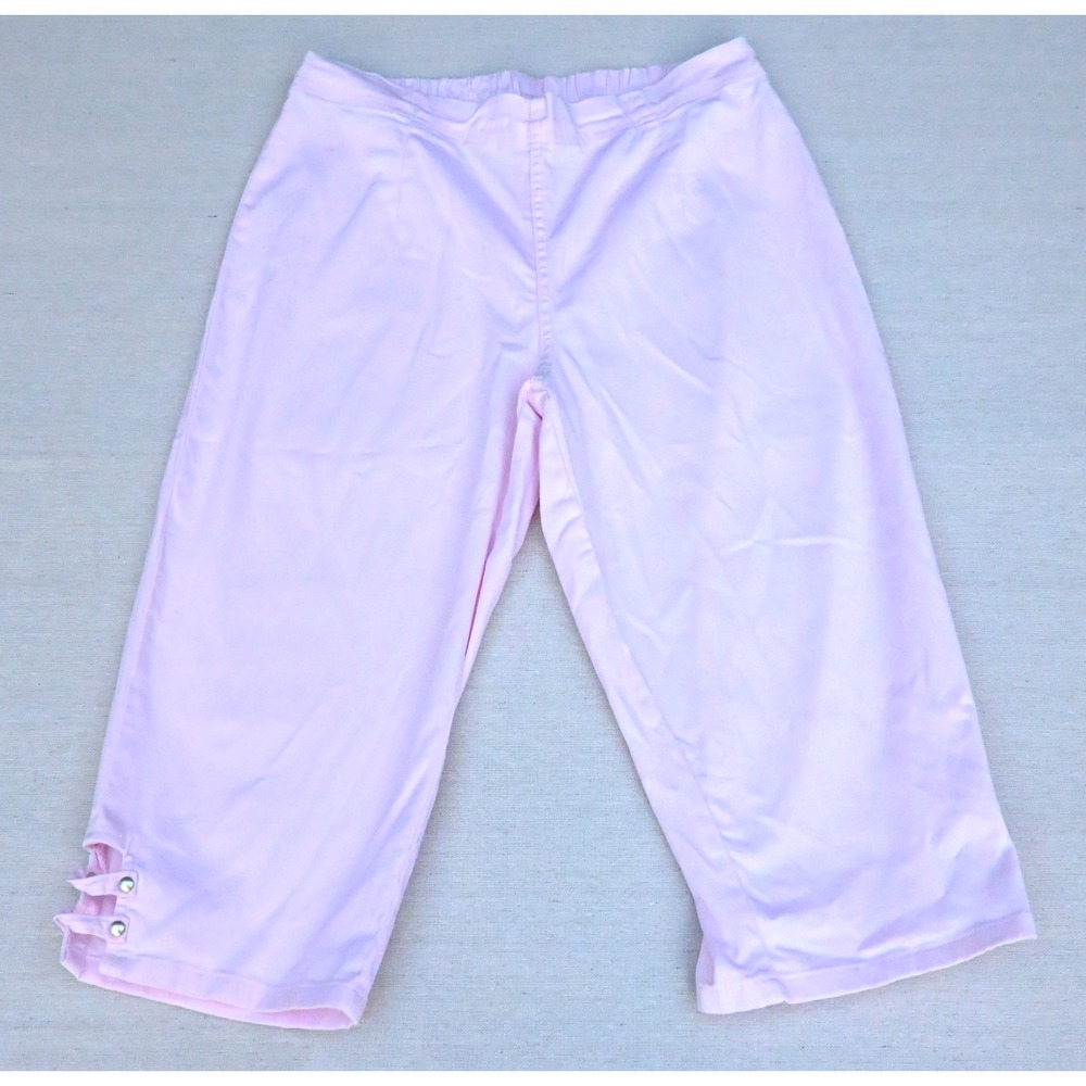 Croft and Barrow Womens 12P Pink Cotton Stretch Cropped Pants Studded Cutout Hem